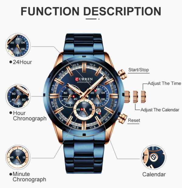 Reloj CURREN Blue Deportivo Acero Inoxidable - Imagen 6