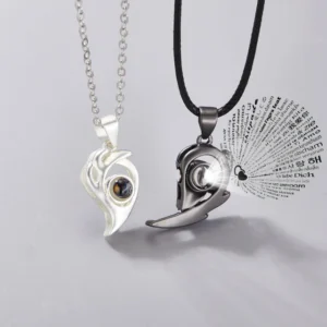 Collar Corazon Dividido 100 idiomas 2 en 1